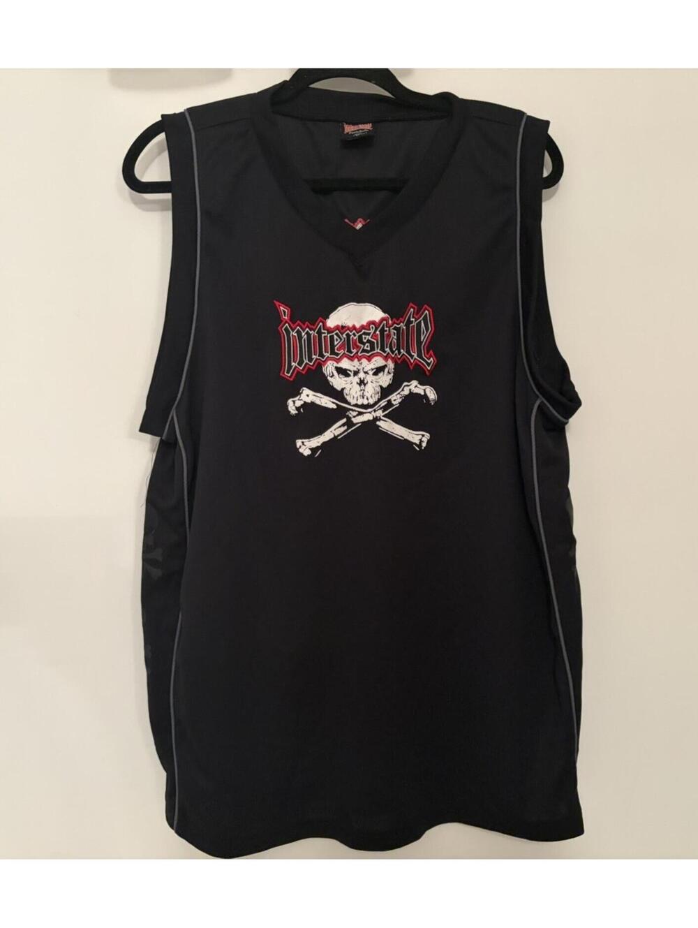 Vintage Interstate Graphic Skull Crossbones Retro Y2K Basketball Jersey Size XL